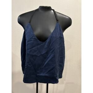 Lunya Washable Silk Sleeveless Racerback Lounge Tank Top Camisole Blue